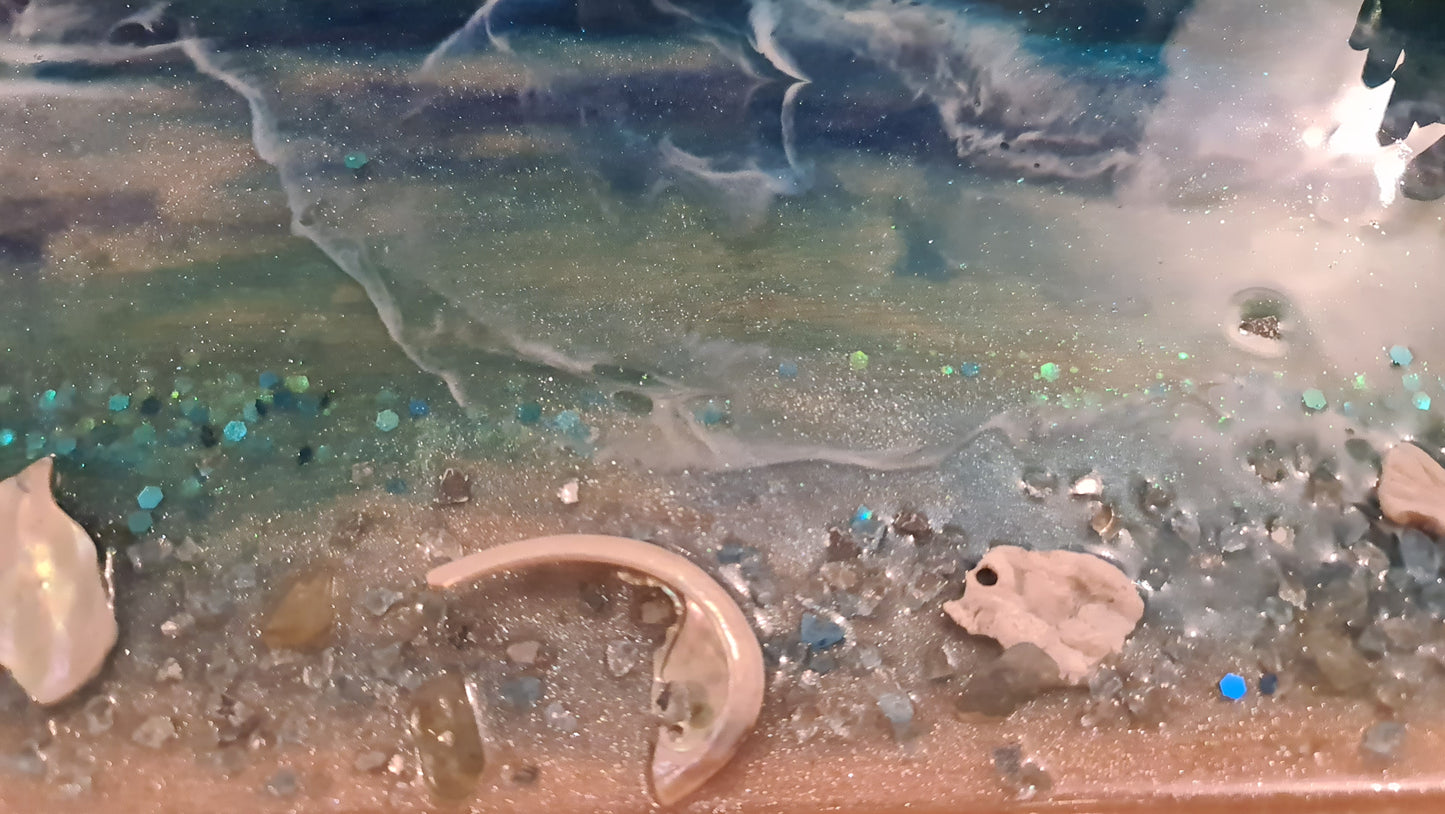 Unique Resin Tray: An Ocean-Inspired Charcuterie Board with Healing Crystal Energy