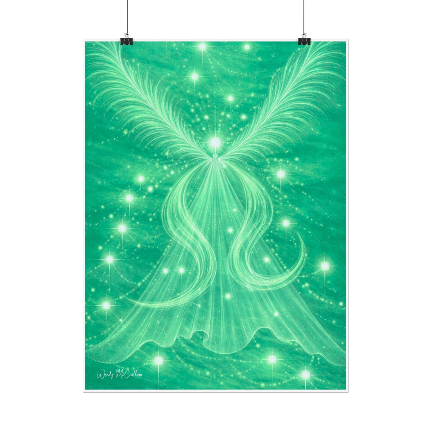 Archangel Raphael Healing Giclée Print – Vibrant Green Angel Frequency Art