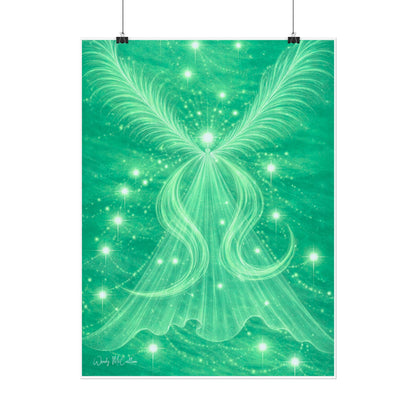 Archangel Raphael Healing Giclée Print – Vibrant Green Angel Frequency Art
