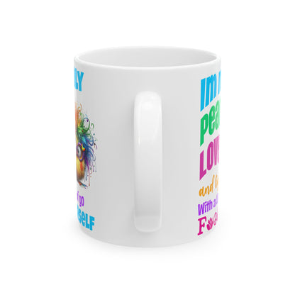 Peace, Love & Light — Colourful Rainbow Chick Spiritual Ceramic Coffee Cup (11oz/15oz)