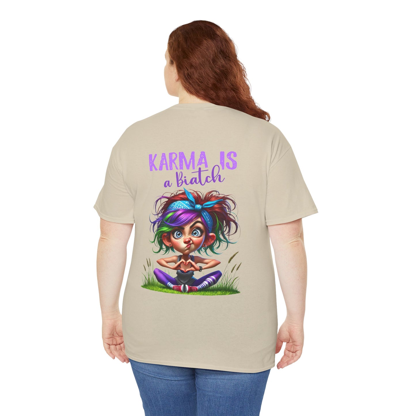 T-Shirt — 'Karma Is a B*tch' Colourful Yoga Girl Graphic Tee