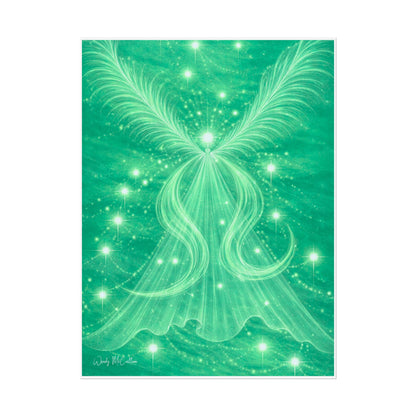 Archangel Raphael Healing Giclée Print – Vibrant Green Angel Frequency Art