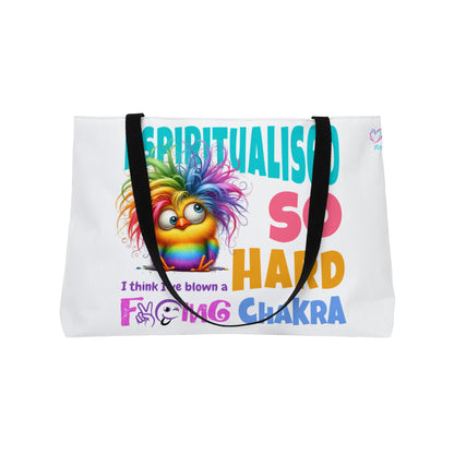 Weekender Tote Bag — "I Spiritualised So Hard I Think I’ve Blown a F*cking Chakra" Rainbow Chakra Chick Tote