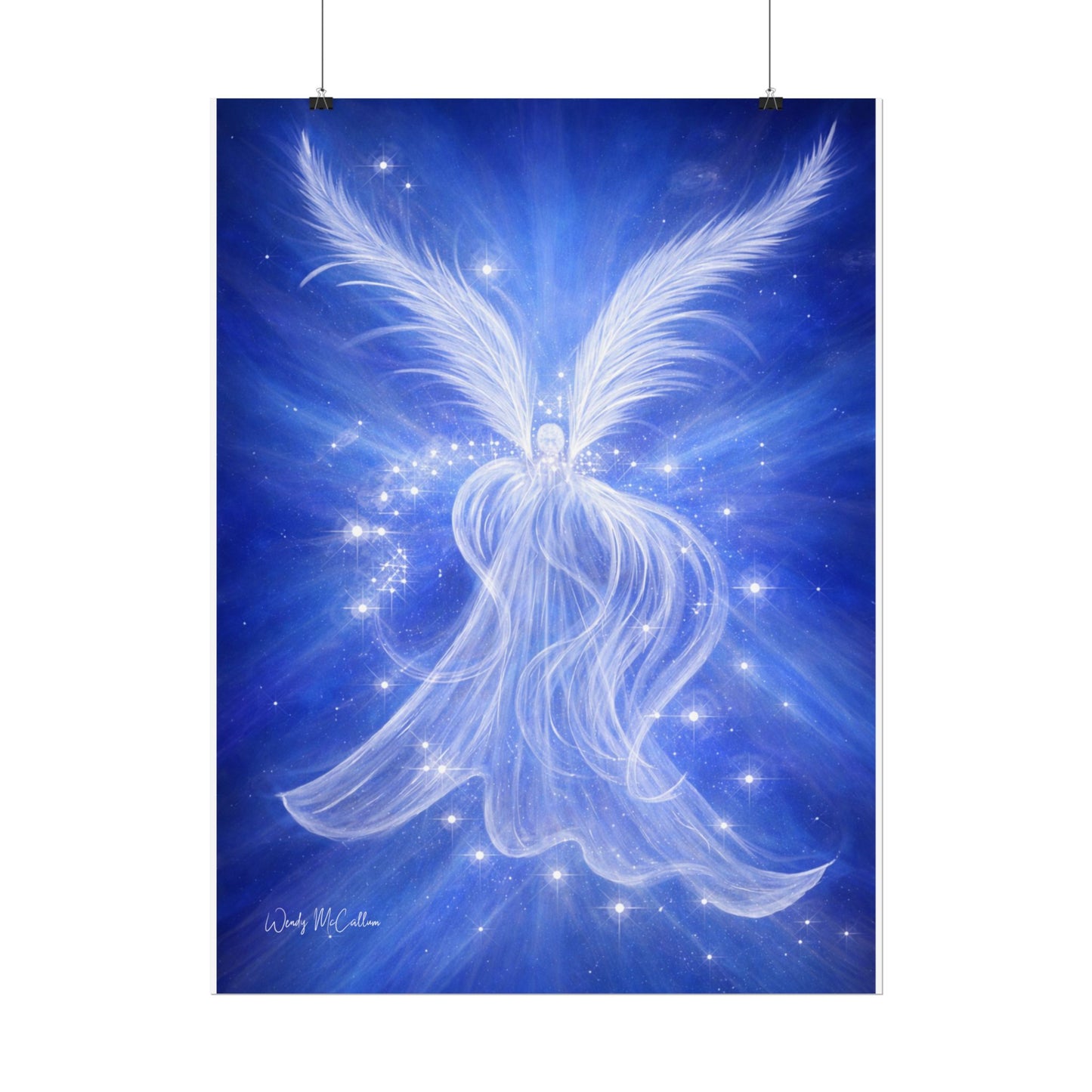 Archangel Michael Protection Giclée Print – Vibrant Blue Angel Frequency Art