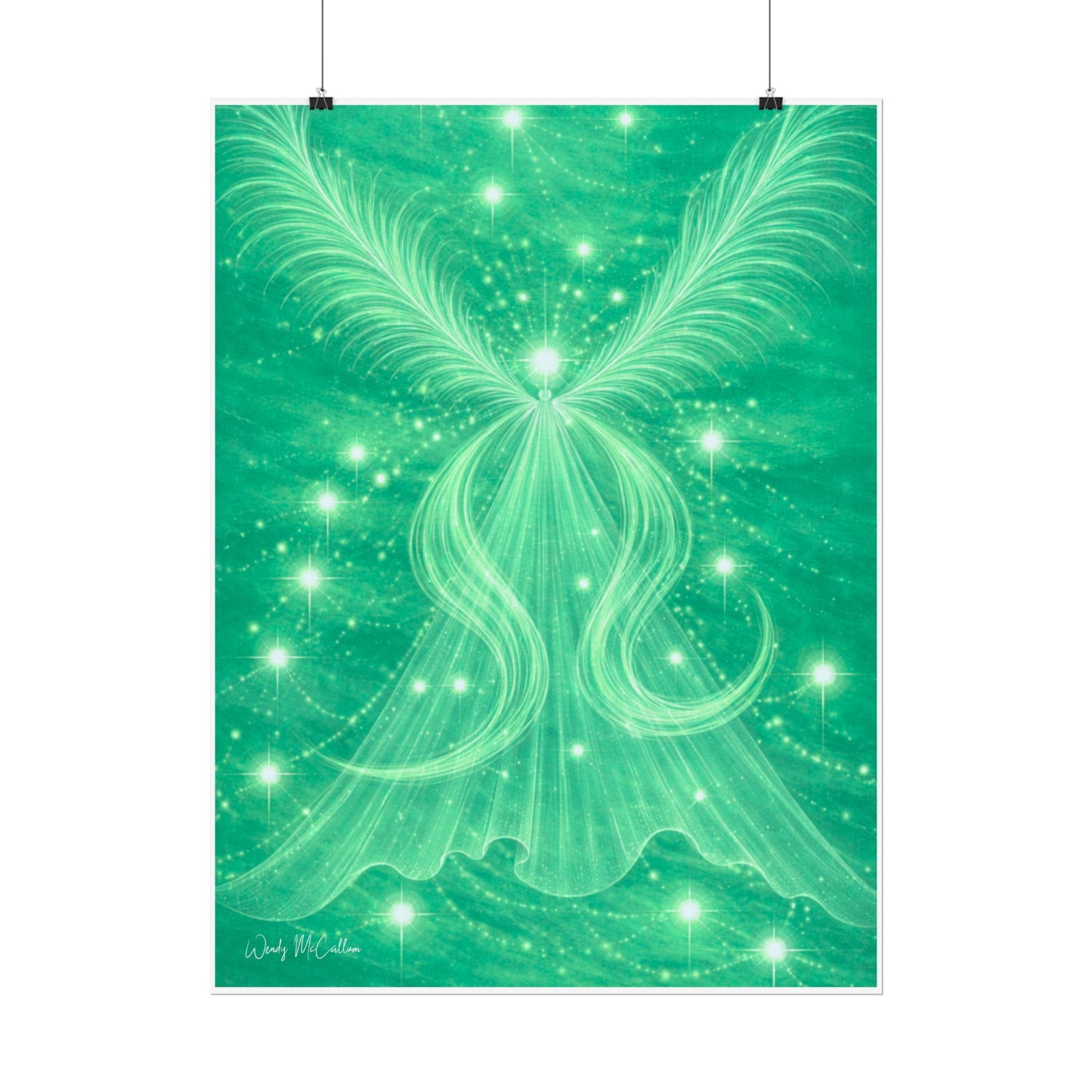 Archangel Raphael Healing Giclée Print – Vibrant Green Angel Frequency Art