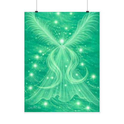 Archangel Raphael Healing Giclée Print – Vibrant Green Angel Frequency Art