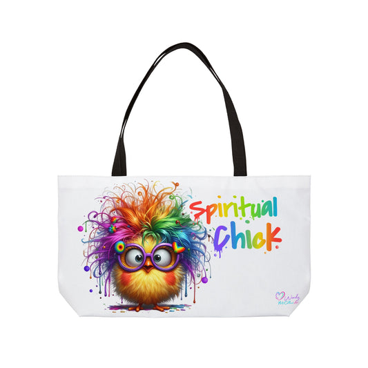 Weekender Tote Bag — "Spiritual Chick" Colourful Rainbow Chick Beach & Travel Tote
