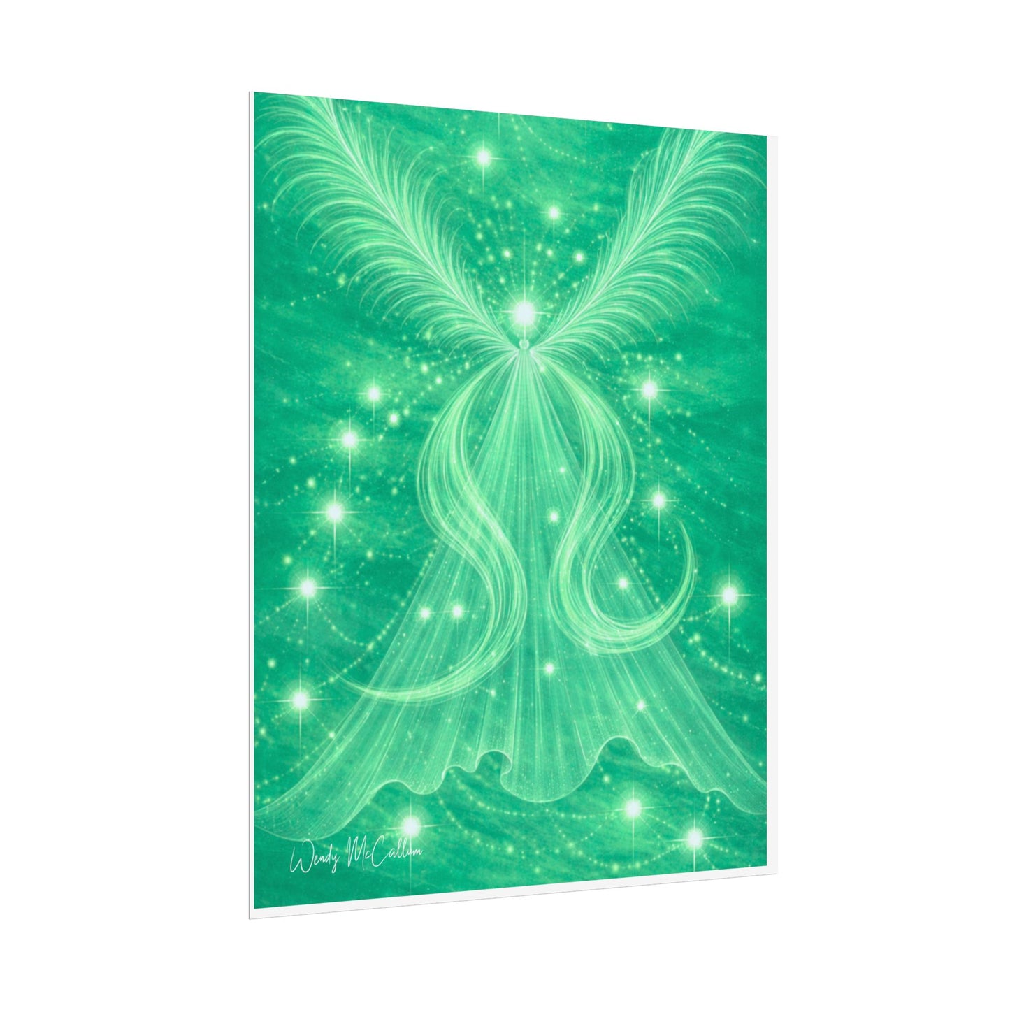 Archangel Raphael Healing Giclée Print – Vibrant Green Angel Frequency Art