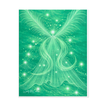 Archangel Raphael Healing Giclée Print – Vibrant Green Angel Frequency Art