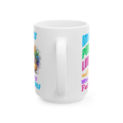 Peace, Love & Light — Colourful Rainbow Chick Spiritual Ceramic Coffee Cup (11oz/15oz)