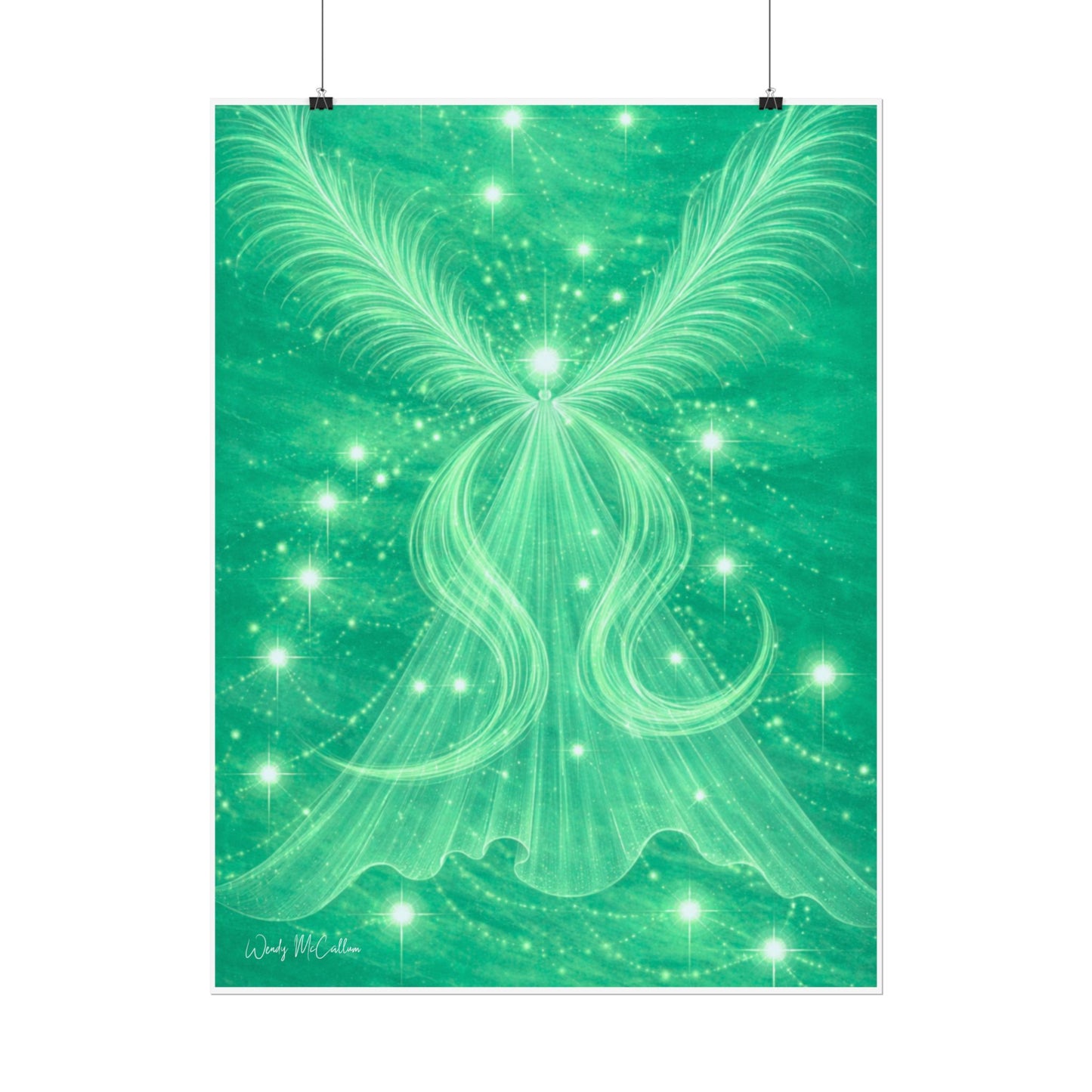 Archangel Raphael Healing Giclée Print – Vibrant Green Angel Frequency Art