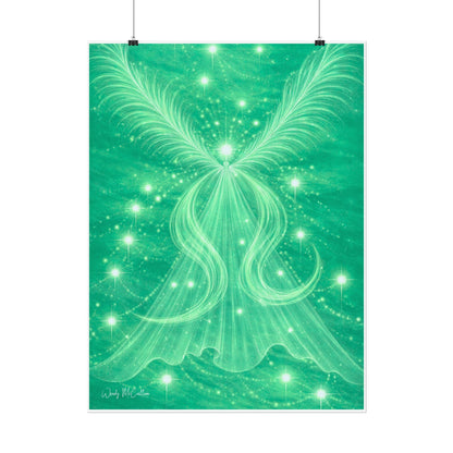 Archangel Raphael Healing Giclée Print – Vibrant Green Angel Frequency Art