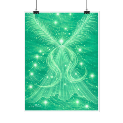 Archangel Raphael Healing Giclée Print – Vibrant Green Angel Frequency Art
