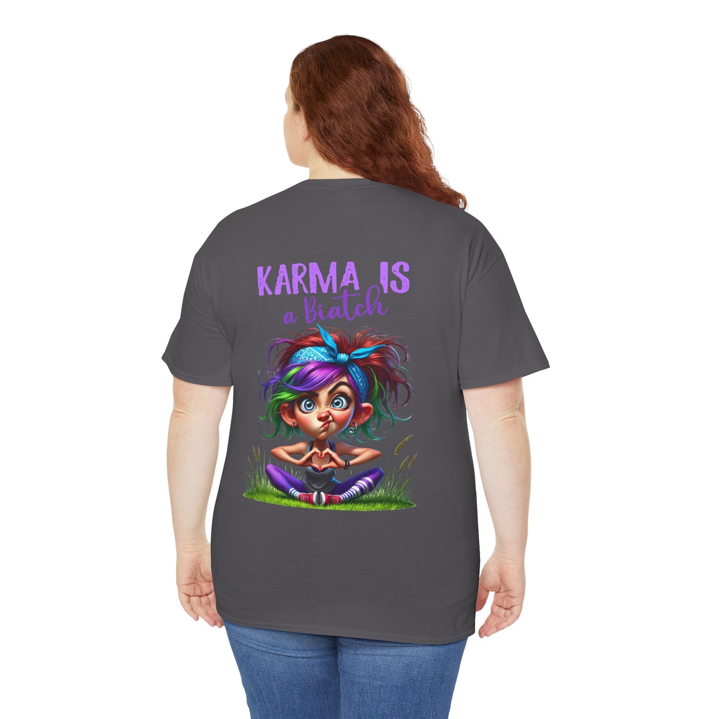 T-Shirt — 'Karma Is a B*tch' Colourful Yoga Girl Graphic Tee