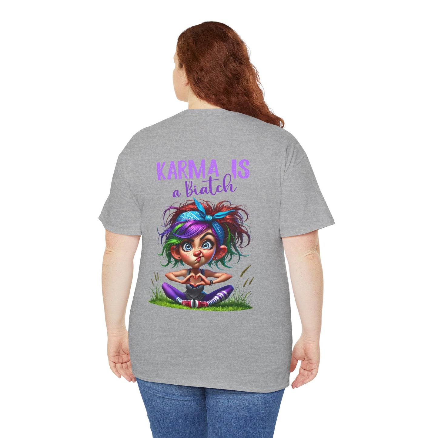 T-Shirt — 'Karma Is a B*tch' Colourful Yoga Girl Graphic Tee