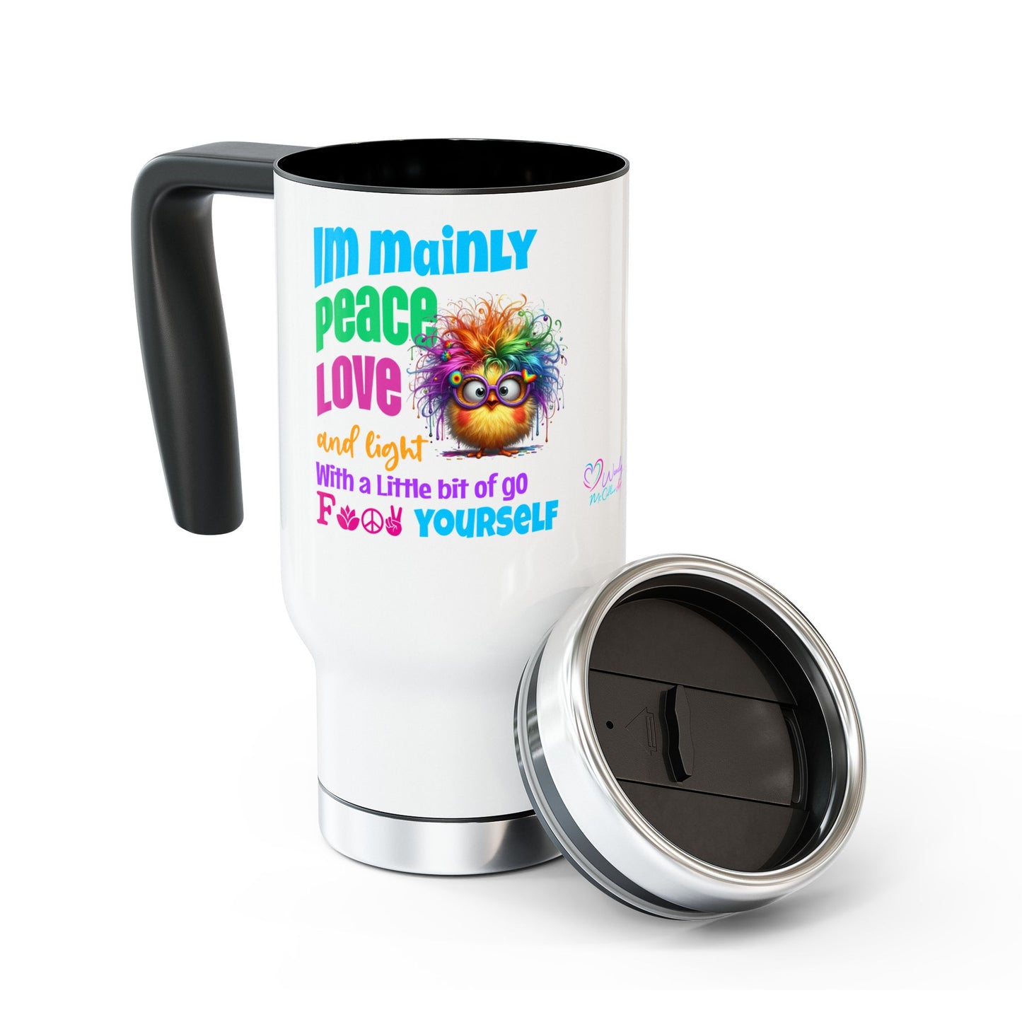 I’m Mainly Peace, Love & Light… with a Little Bit of “Go F💫ck Yourself” – Stainless Steel Travel Mug (14oz)