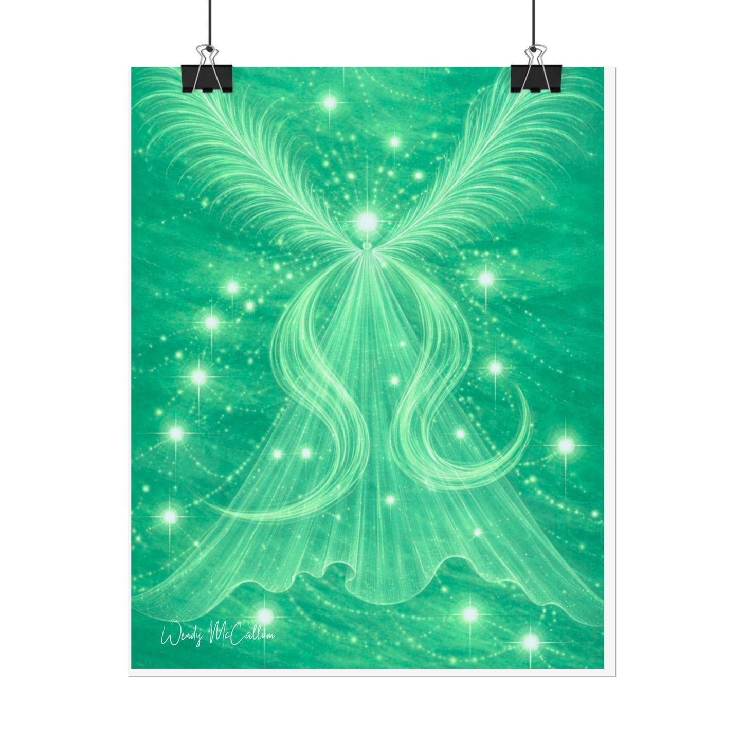 Archangel Raphael Healing Giclée Print – Vibrant Green Angel Frequency Art