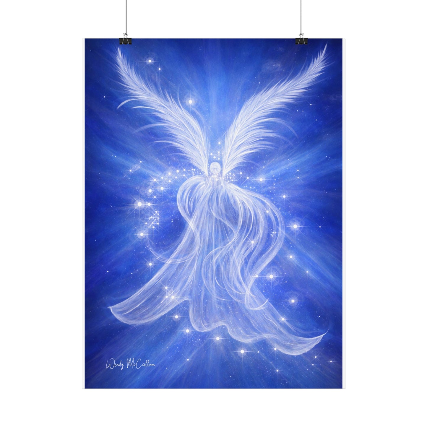 Archangel Michael Protection Giclée Print – Vibrant Blue Angel Frequency Art