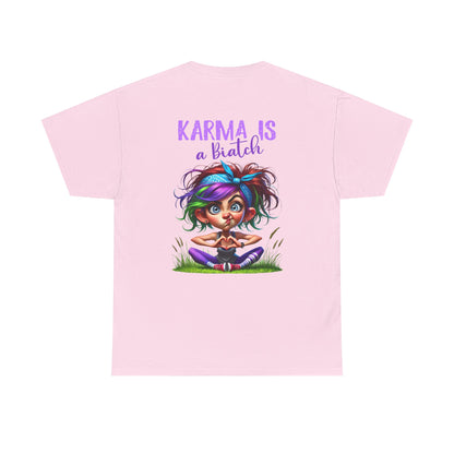 T-Shirt — 'Karma Is a B*tch' Colourful Yoga Girl Graphic Tee