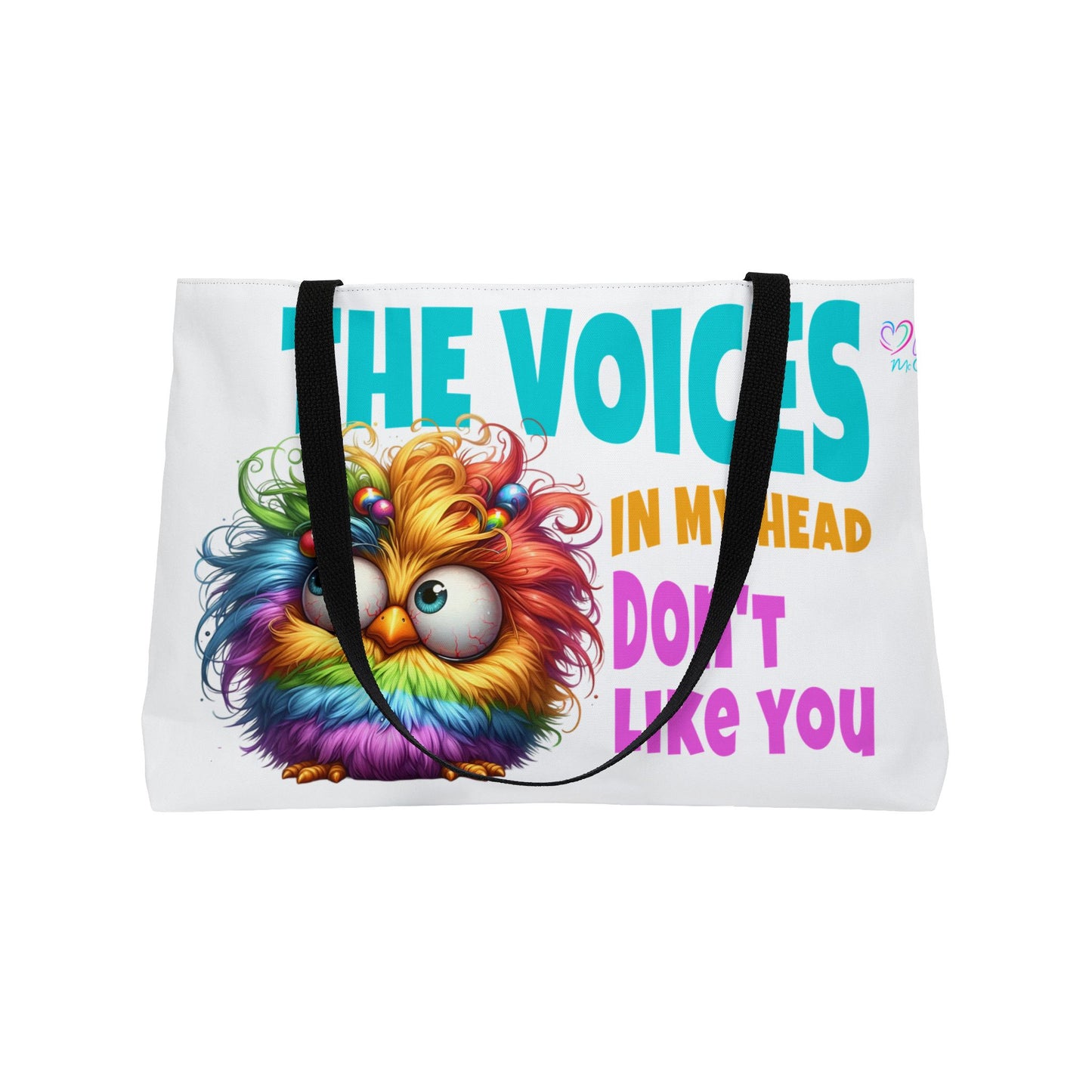 Weekender Tote Bag — 'The Voices in My Head Don't Like You' Funny Rainbow Chick Travel Tote