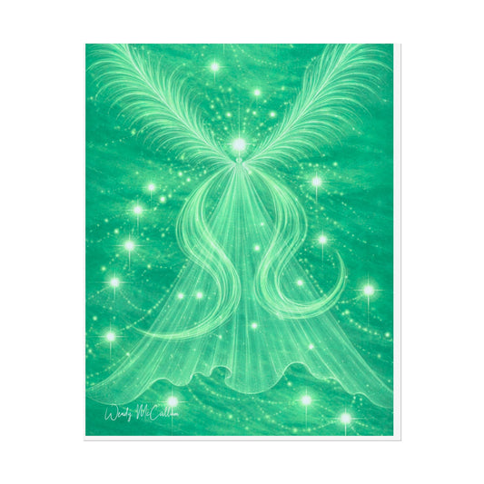 Archangel Raphael Healing Giclée Print – Vibrant Green Angel Frequency Art