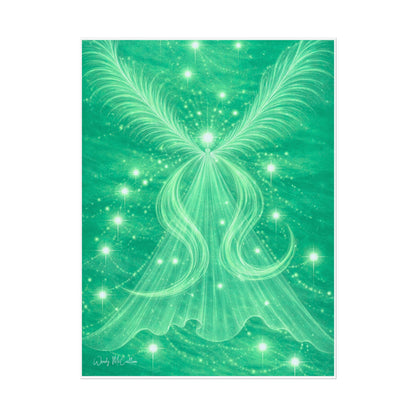 Archangel Raphael Healing Giclée Print – Vibrant Green Angel Frequency Art