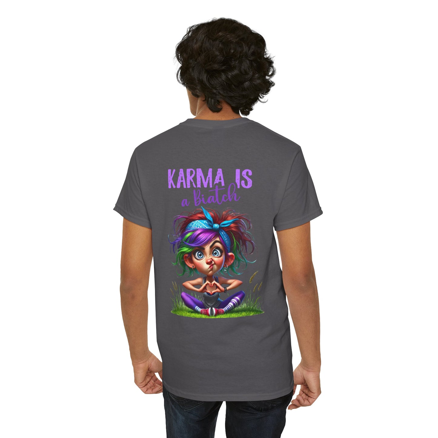 T-Shirt — 'Karma Is a B*tch' Colourful Yoga Girl Graphic Tee