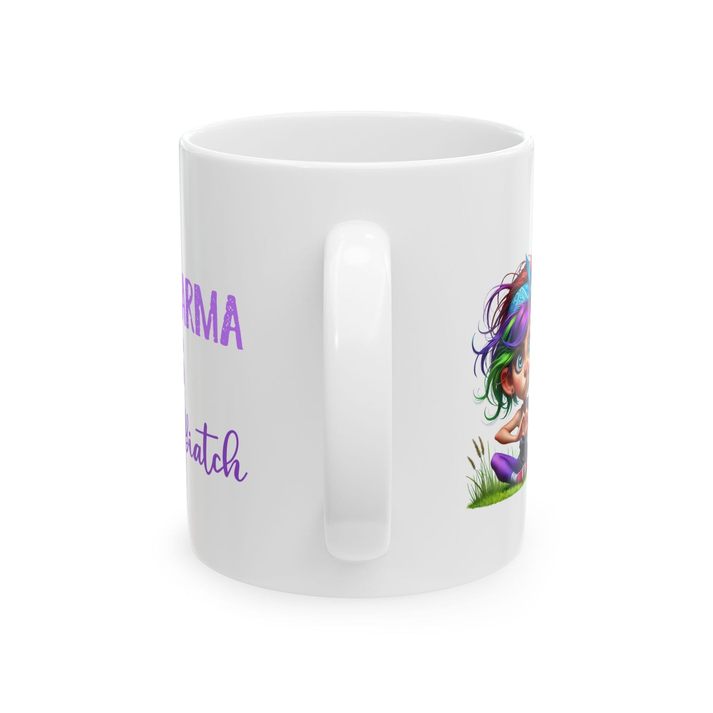 Karma Is a Biatch – Funny Yoga Girl Ceramic Mug (11oz & 15oz)