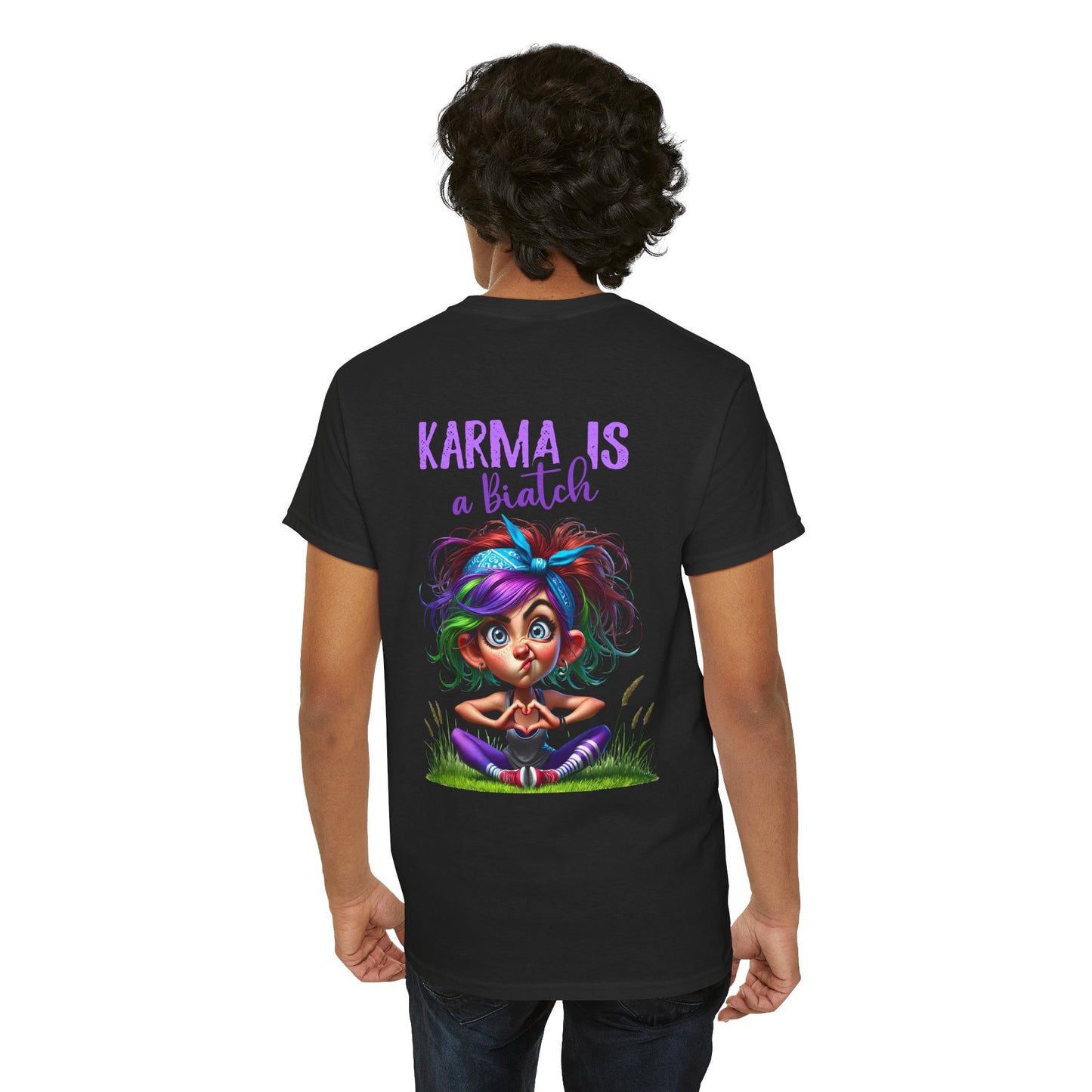 T-Shirt — 'Karma Is a B*tch' Colourful Yoga Girl Graphic Tee