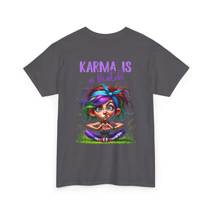 T-Shirt — 'Karma Is a B*tch' Colourful Yoga Girl Graphic Tee