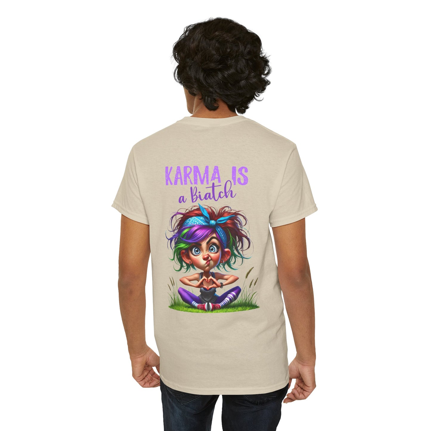 T-Shirt — 'Karma Is a B*tch' Colourful Yoga Girl Graphic Tee