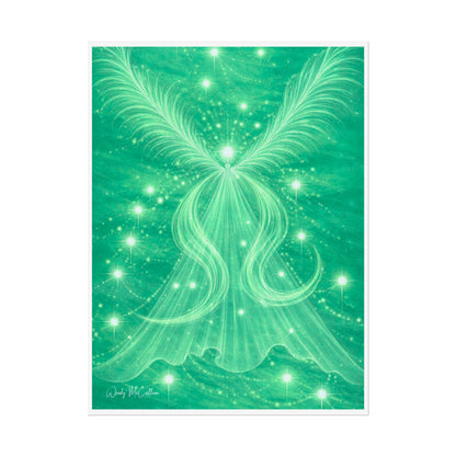 Archangel Raphael Healing Giclée Print – Vibrant Green Angel Frequency Art