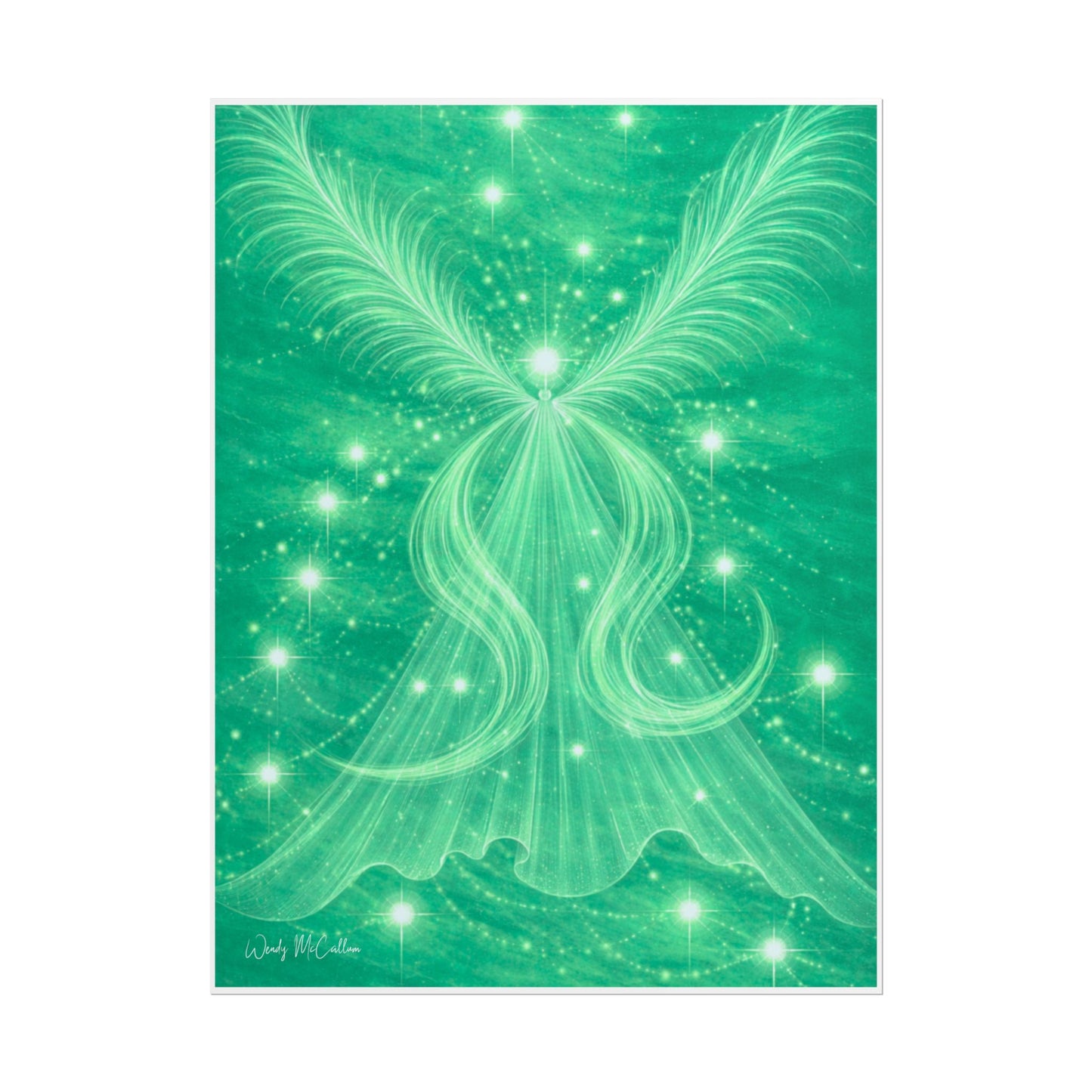 Archangel Raphael Healing Giclée Print – Vibrant Green Angel Frequency Art