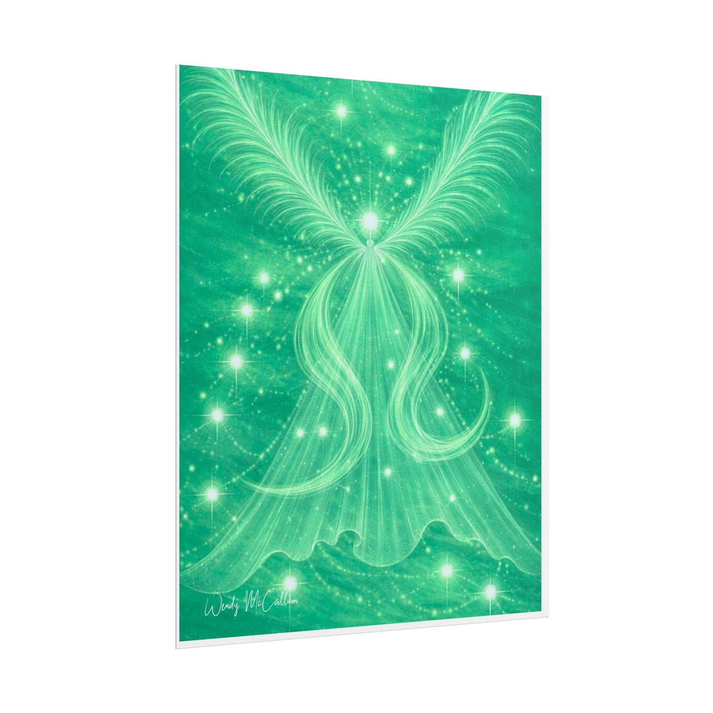 Archangel Raphael Healing Giclée Print – Vibrant Green Angel Frequency Art