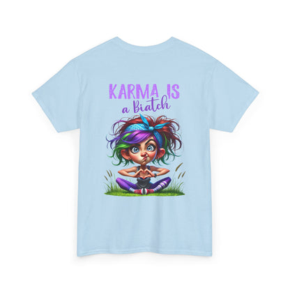 T-Shirt — 'Karma Is a B*tch' Colourful Yoga Girl Graphic Tee