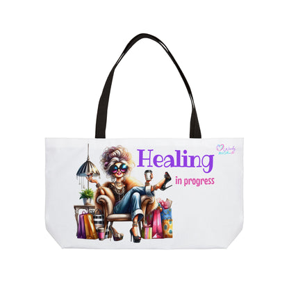 Weekender Tote Bag — "Healing in Progress" Relaxed Self-Care Travel Tote