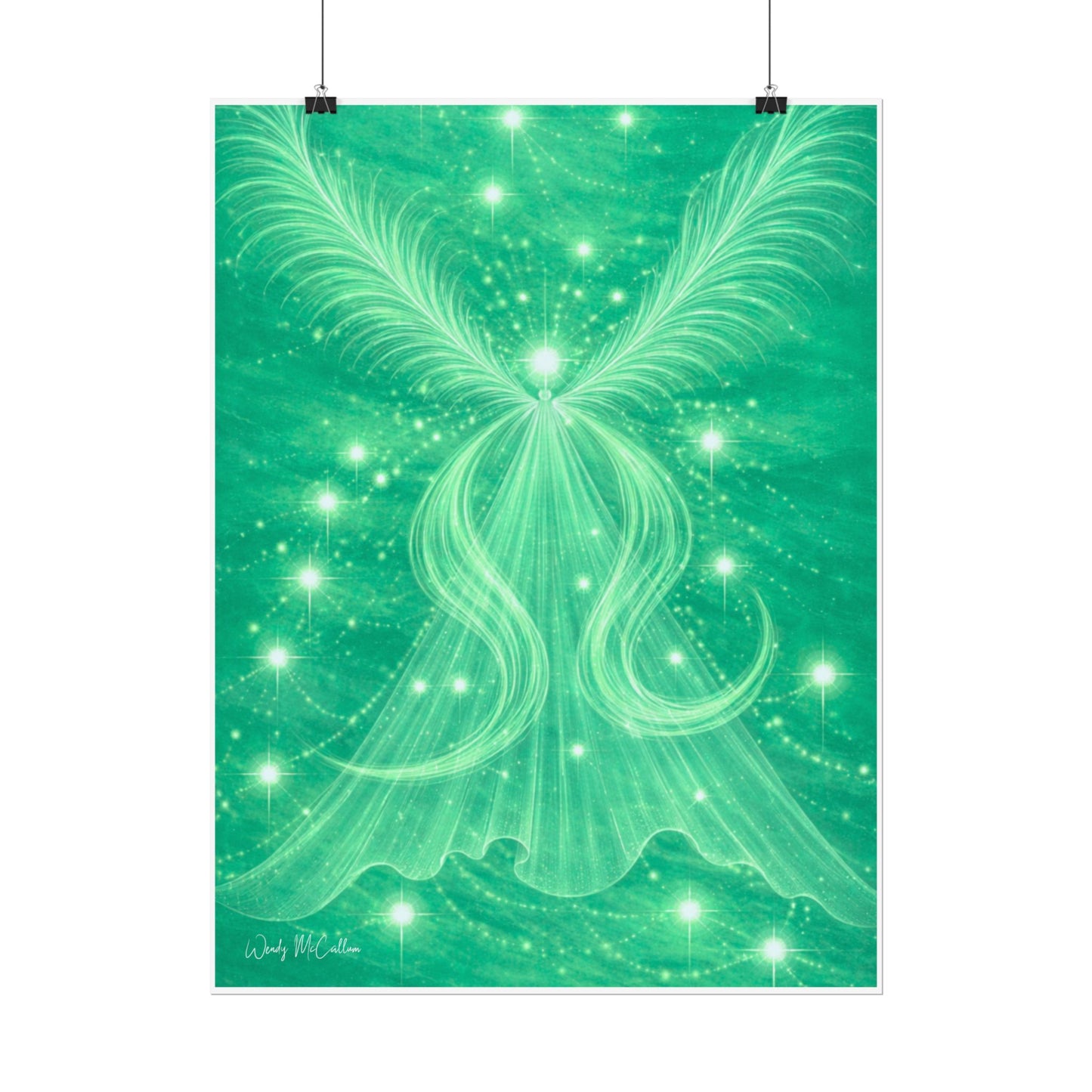 Archangel Raphael Healing Giclée Print – Vibrant Green Angel Frequency Art
