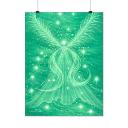 Archangel Raphael Healing Giclée Print – Vibrant Green Angel Frequency Art