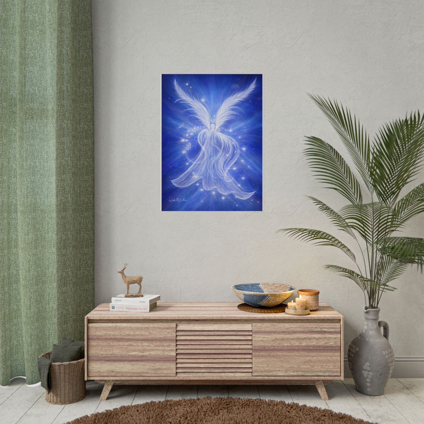 Archangel Michael Protection Giclée Print – Vibrant Blue Angel Frequency Art