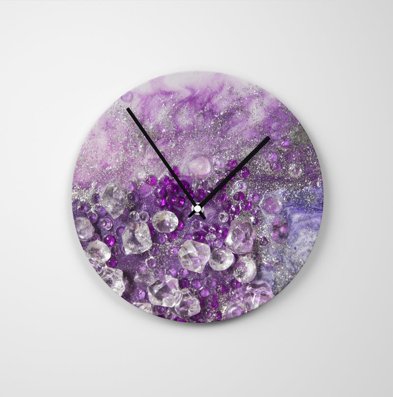 Amethyst Dreams Round Glass Wall Clock - Elegance