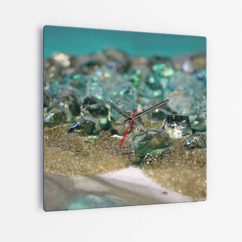 Dioptase Square Glass Wall Clock - Elegance