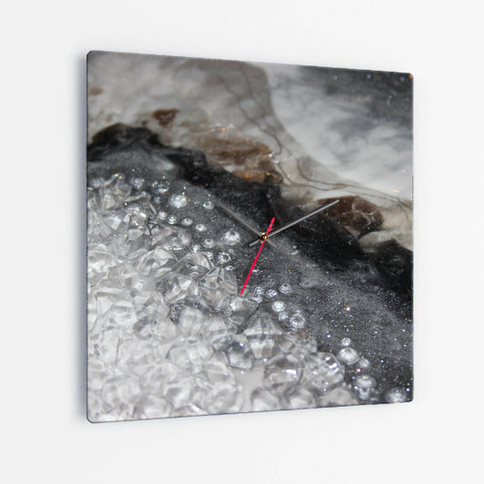 Grey Moonstone Square Glass Wall Clock - Opulence