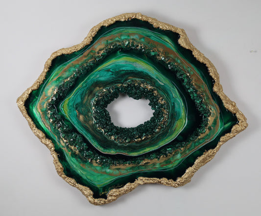 Verdant Guardian – Malachite Geode Resin Wall Art for Healing & Protection