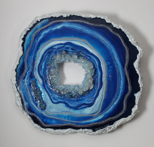 Regeneration – Healing Geode Artwork in Azure Blue with Clear Quartz