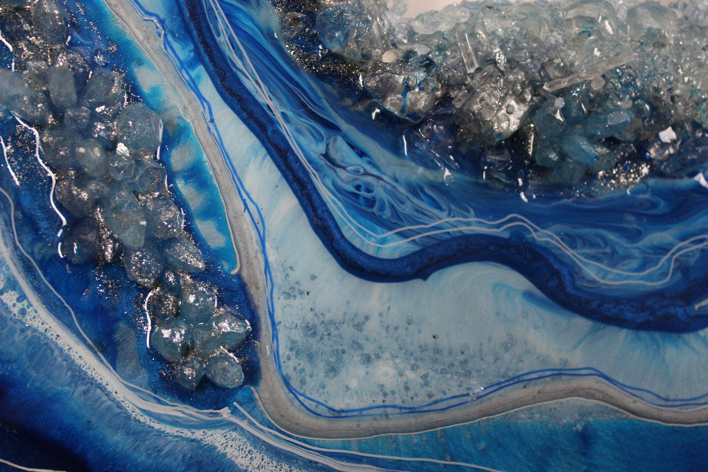 Regeneration – Healing Geode Artwork in Azure Blue with Clear Quartz
